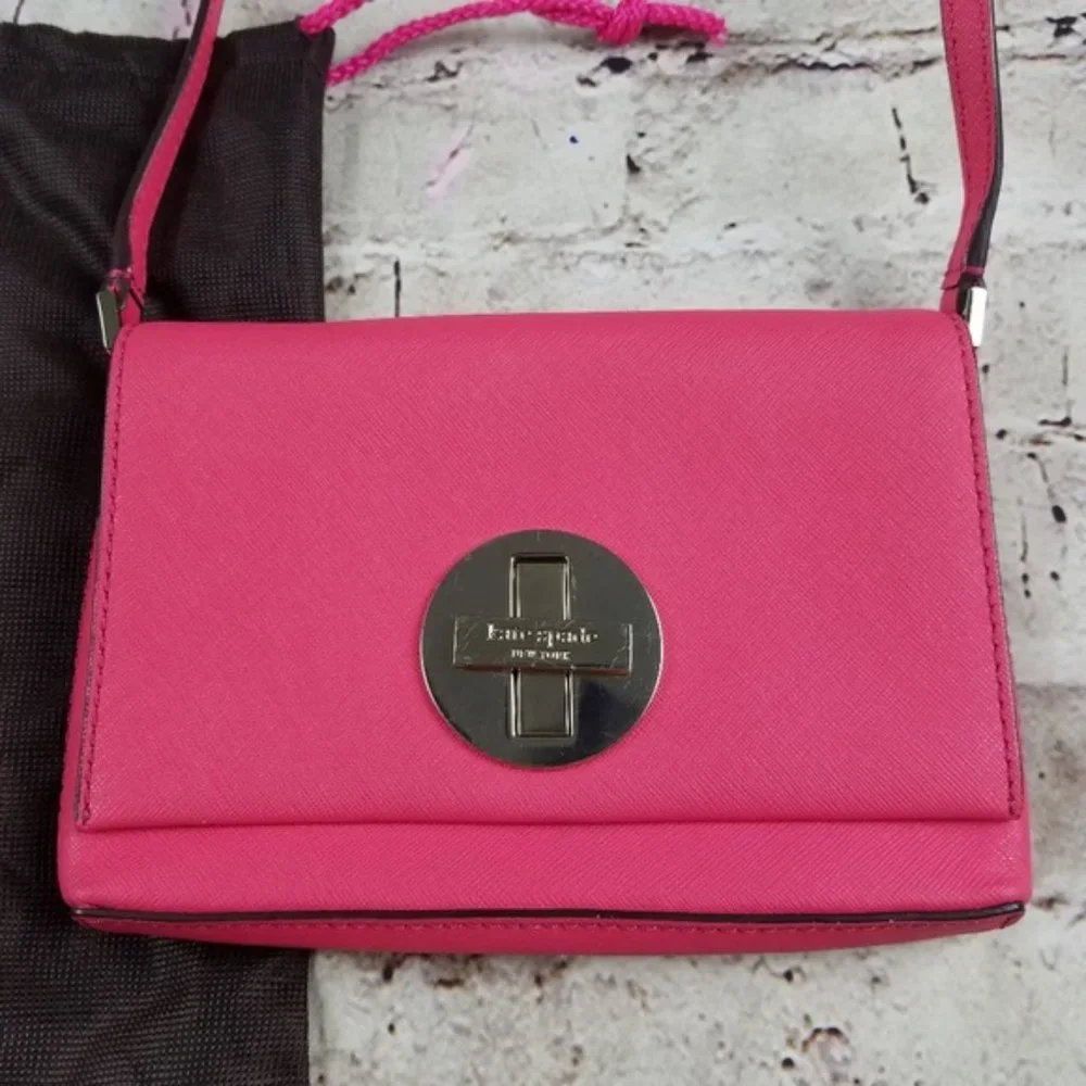 Kate Spade Leather Crossbody Small Purse Gold Handbag Bag Preppy Barbie Pink